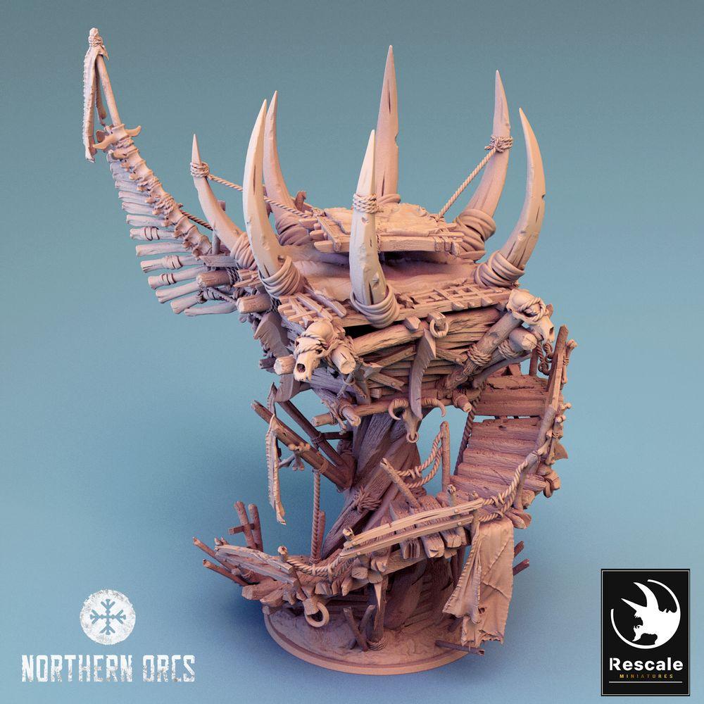 Product photo Tabletop 28mm Lord of the Print (LotP) 0: Tabletop terrain: Orc Watchtower, War Platform, Trophy Tower, War Shrine, Outpost, Orc Watchtower (24_04_W)