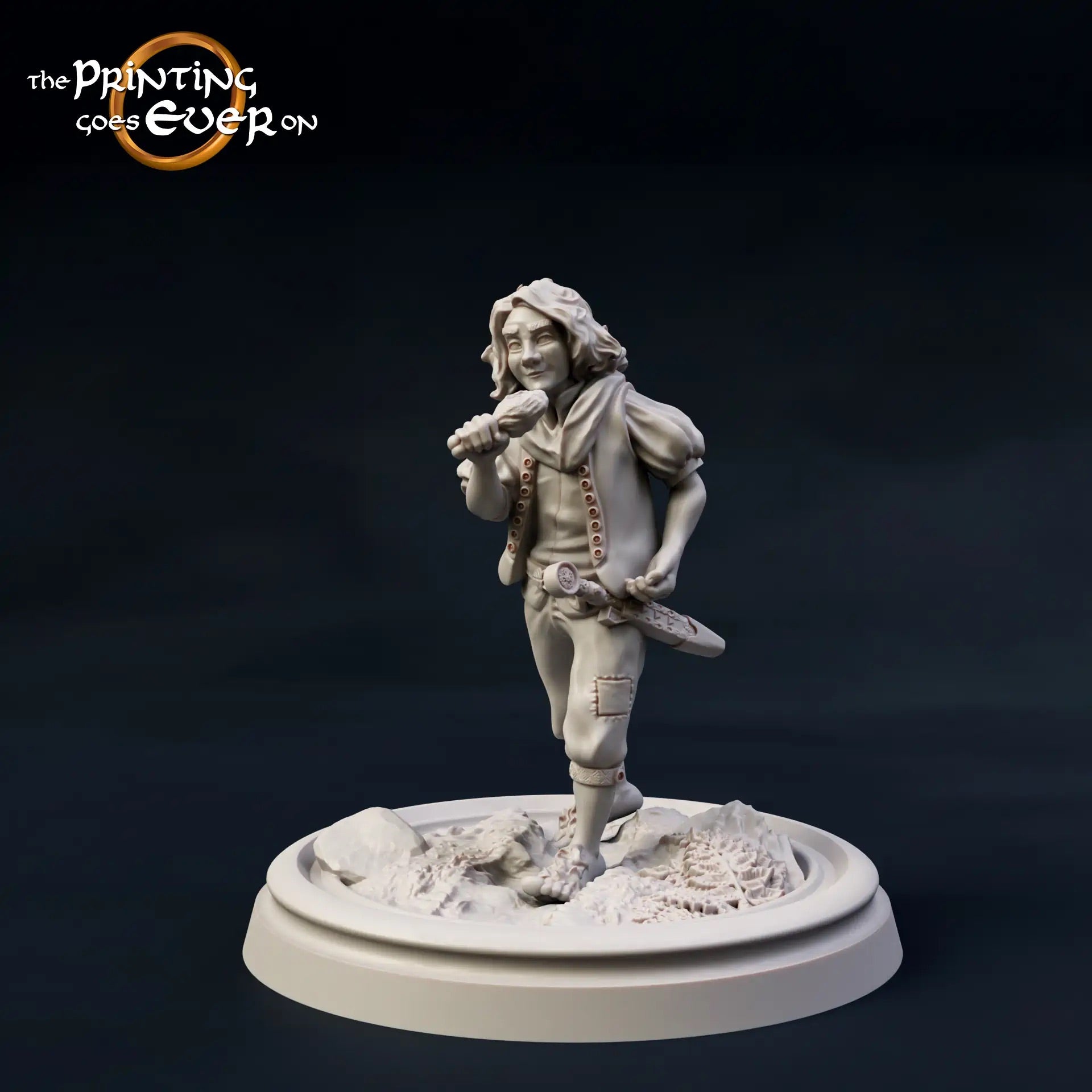 Product photo Tabletop 28mm The Printing Goes Ever On (TPGEO) 0: 9 Heroes in Wanderer Pose: Companions of Humans, Elves, Dwarves, and Halflings - Wanderer