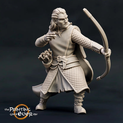 Product photo medieval historical figure 75mm Scale The Printing Goes Ever On (TPGEO) 0: Medieval Knight Figures Ranger Bow B Northwoods Ranger