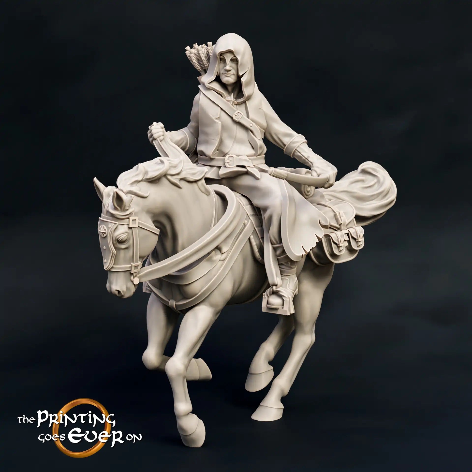 Product photo Tabletop 28mm The Printing Goes Ever On (TPGEO) 0: Ranger of the Woodland: Ranger from the Woodlands with sword, spear, and bow mounted