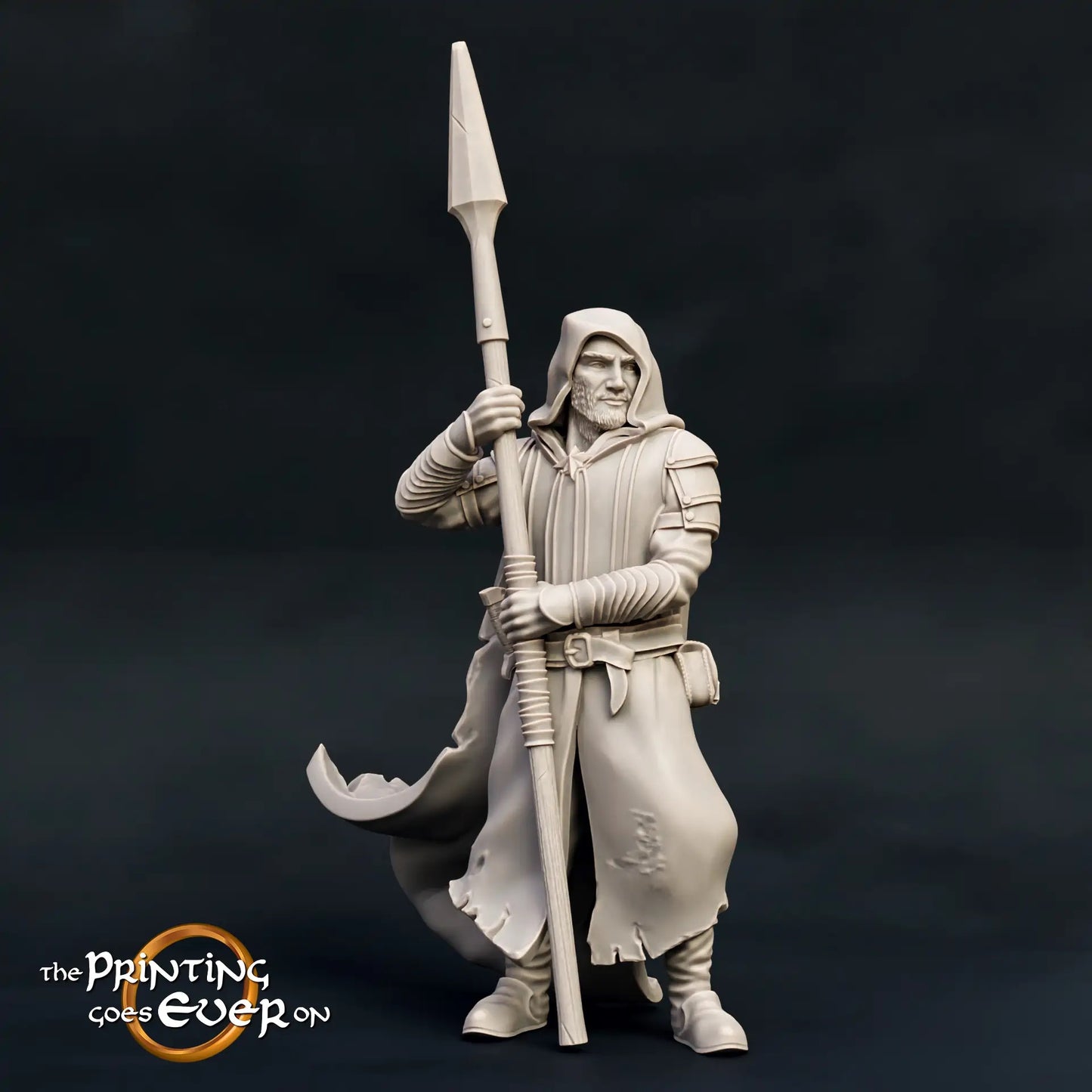Product photo medieval historical figure 75mm Scale The Printing Goes Ever On (TPGEO) 0: Medieval Knight Figures Ranger Spear B - 75mm Models - Rangers of the North