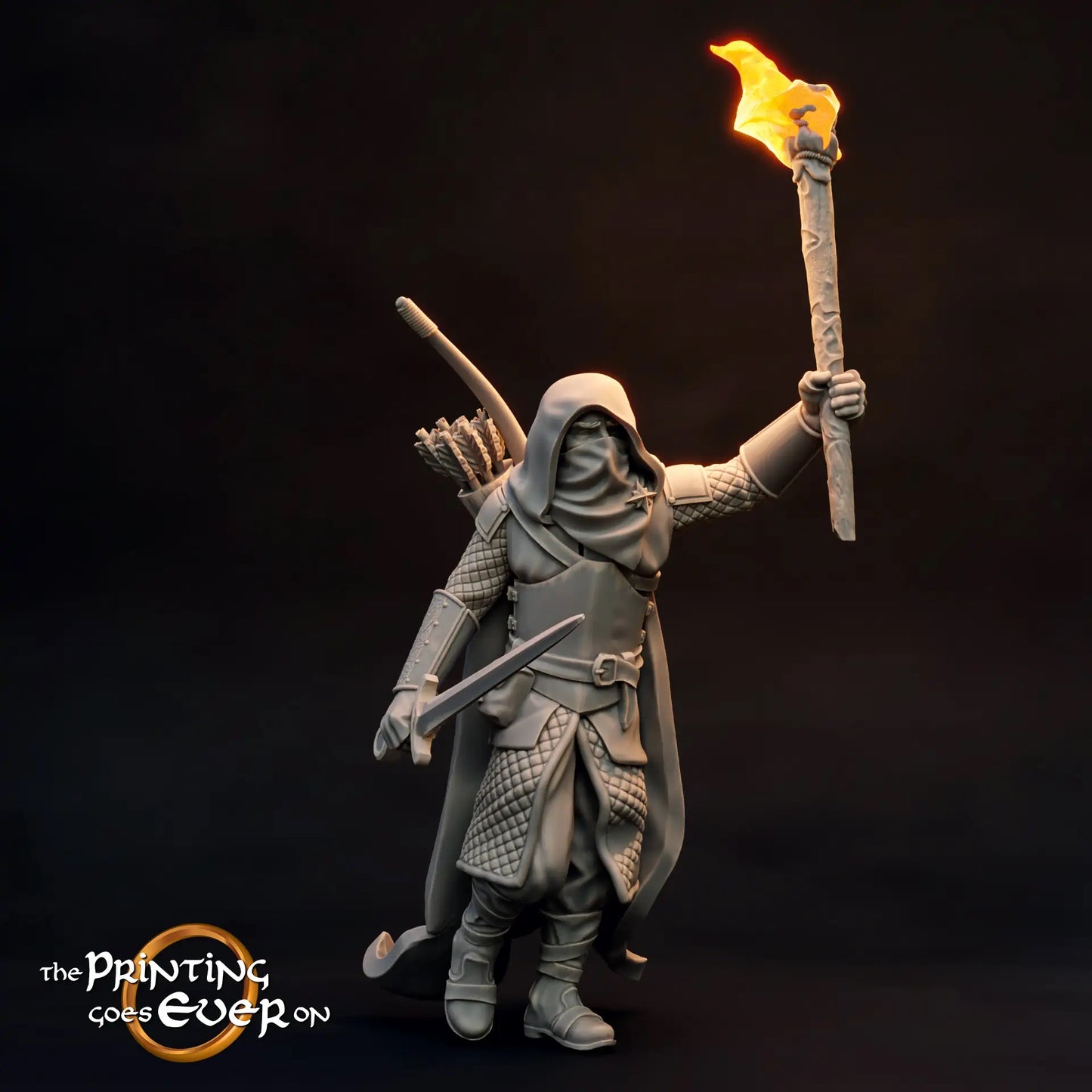 Product photo Tabletop 28mm The Printing Goes Ever On (TPGEO) 0: Warrior of the Rangers: Forestland ranger with sword, spear, and bow