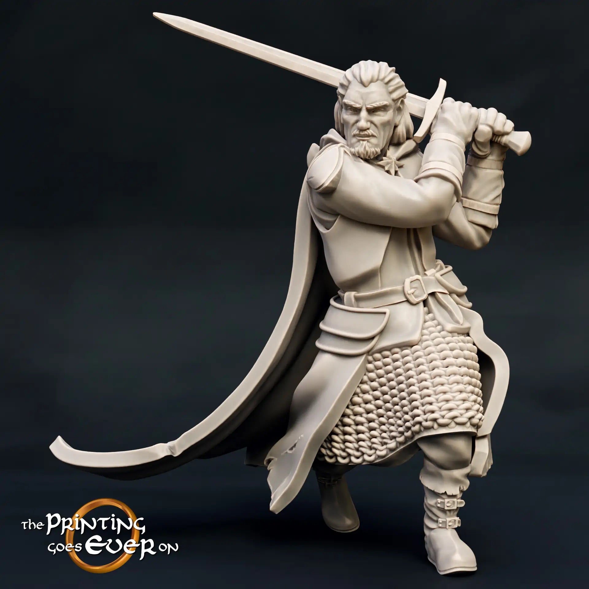 Product photo medieval historical figure 75mm Scale The Printing Goes Ever On (TPGEO) 0: Medieval knight figures ranger sword - 75mm models - rangers of the north