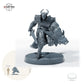 Bahamut-Ritter mit Schwert – C: Größenvergleich, ca. 39 mm Gesamthöhe inklusive Base und höchstem Teil, mit 32-mm-Referenzfigur.