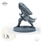 Dunkelelf Dark Elf Schildkrieger, Wächter mit Großschild und Kurzschwert: Größenvergleich, ca. 35 mm Gesamthöhe inklusive Base und höchstem Teil, mit 32-mm-Referenzfigur.