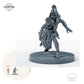 Untoter Speerkrieger – B: Größenvergleich, ca. 36 mm Gesamthöhe inklusive Base und höchstem Teil, mit 32-mm-Referenzfigur.