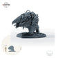 Goblinreiter auf gepanzertem Monster – Saddle: Größenvergleich, ca. 42 mm Gesamthöhe inklusive Base und höchstem Teil, mit 32-mm-Referenzfigur.