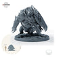 Goblinreiter auf gepanzertem Reitmonster – Saddle: Größenvergleich, ca. 43 mm Gesamthöhe inklusive Base und höchstem Teil, mit 32-mm-Referenzfigur.