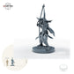 Goblin-Bogenschütze beim Zielen – Standard: Größenvergleich, ca. 46 mm Gesamthöhe inklusive Base und höchstem Teil, mit 32-mm-Referenzfigur.