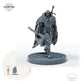 Duskhelm-Huscarl mit Axt – Ohne Helm: Größenvergleich, ca. 41 mm Gesamthöhe inklusive Base und höchstem Teil, mit 32-mm-Referenzfigur.