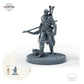 Duskhelm-Bogenkrieger – Gehend: Größenvergleich, ca. 40 mm Gesamthöhe inklusive Base und höchstem Teil, mit 32-mm-Referenzfigur.