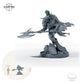 Gepanzerter Berserker mit Zweihandaxt und Hörnerhelm, Axtkrieger im Fellumhang – B: Größenvergleich, ca. 46 mm Gesamthöhe inklusive Base und höchstem Teil, mit 32-mm-Referenzfigur.