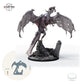 Roter Dracolich – unberitten – fünf Posen – E3 – Flug: Größenvergleich, ca. 120 mm Gesamthöhe inklusive Base und höchstem Teil, mit 32-mm-Referenzfigur.