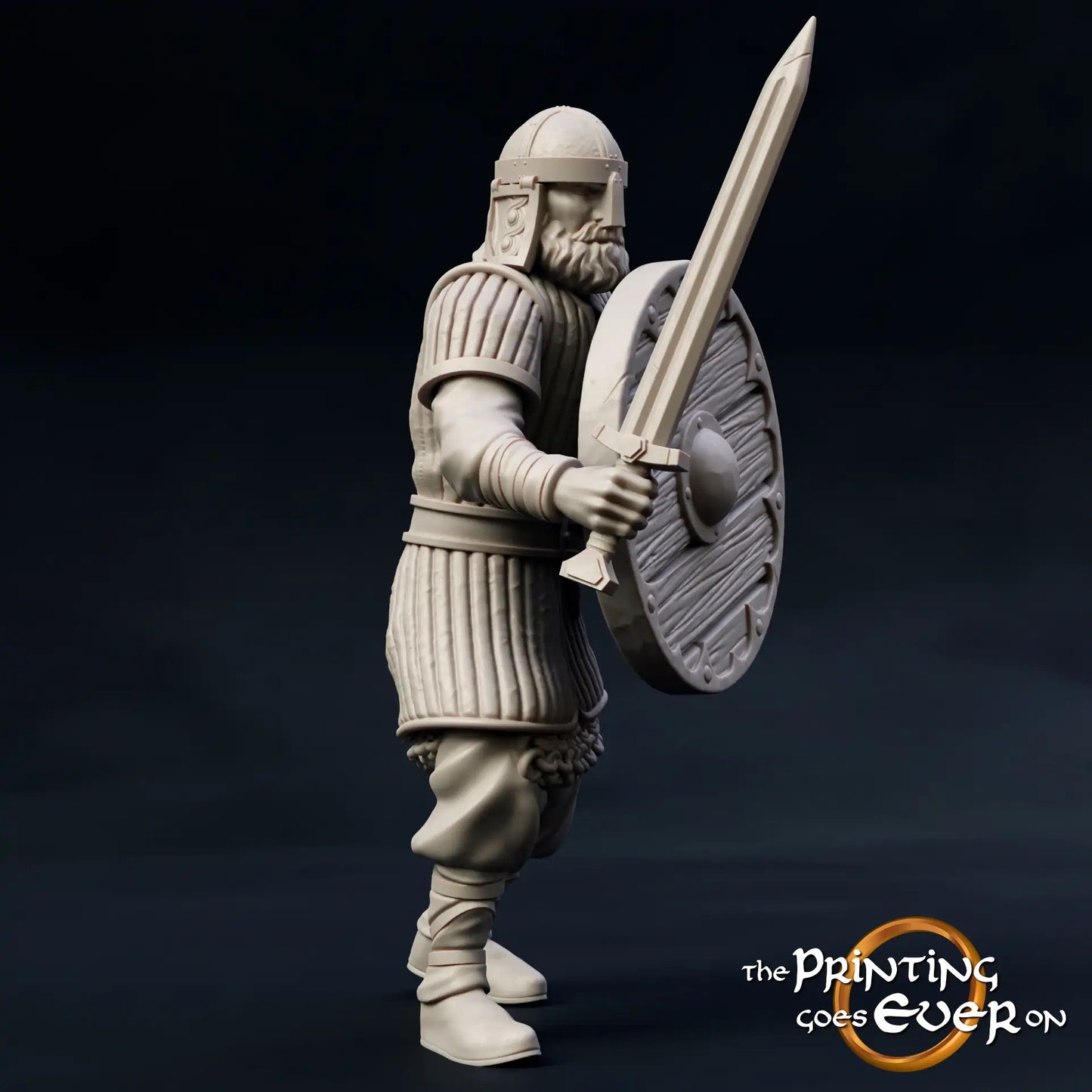 Product photo medieval historical figure 75mm Scale The Printing Goes Ever On (TPGEO) 0: Medieval Knight Figures Swordsman - 75mm Models - Warriors of the Mark