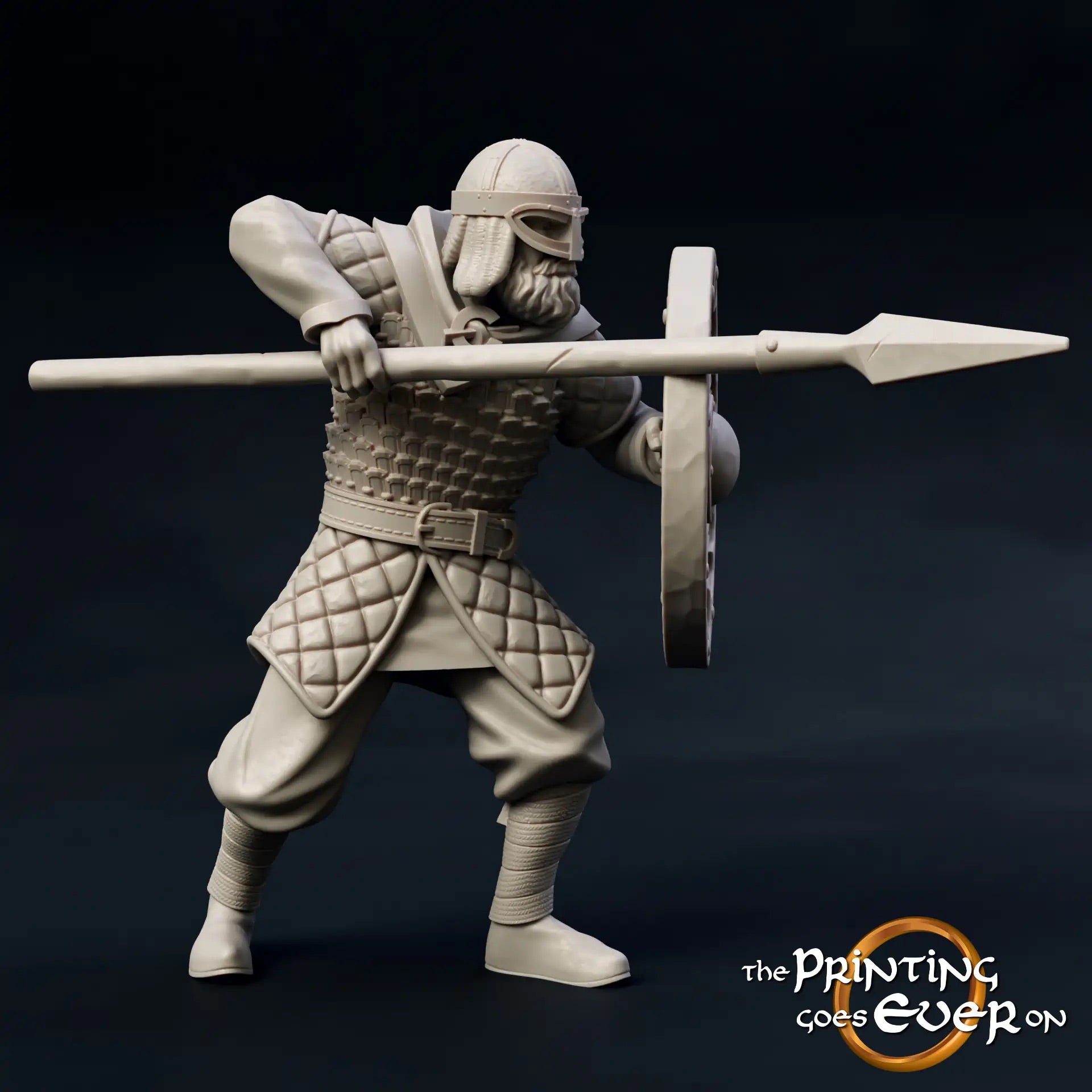 Product photo medieval historical figure 75mm Scale The Printing Goes Ever On (TPGEO) 0: Medieval Knight Figures Spear Fighters A - 75mm Models - Warriors of the Mark
