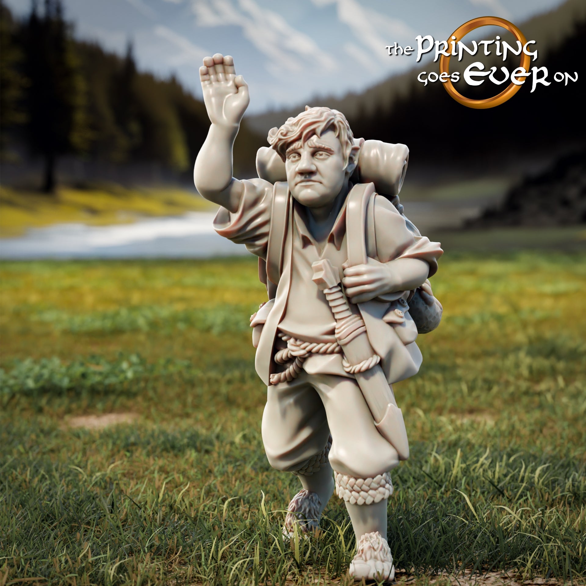Product photo Tabletop 28mm The Printing Goes Ever On (TPGEO) 0: 9 Heroes in Wanderer Pose Remastered: Companions of Humans, Elves, Dwarves, and Halflings - Wanderer
