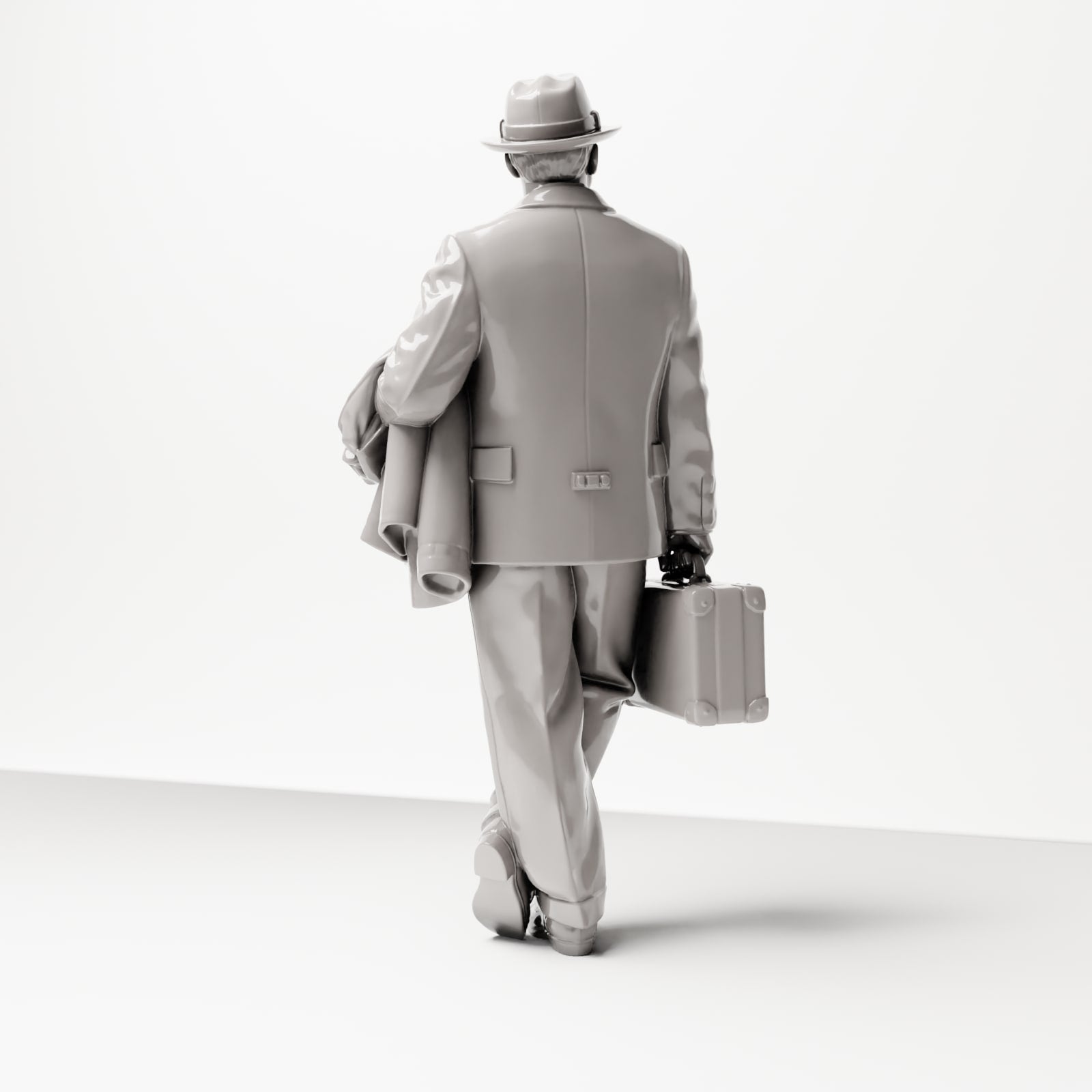 Diorama model building product photo 2: Historical figure: Young traveler in tweed suit with hat, suitcase, coat over arm (sc03)