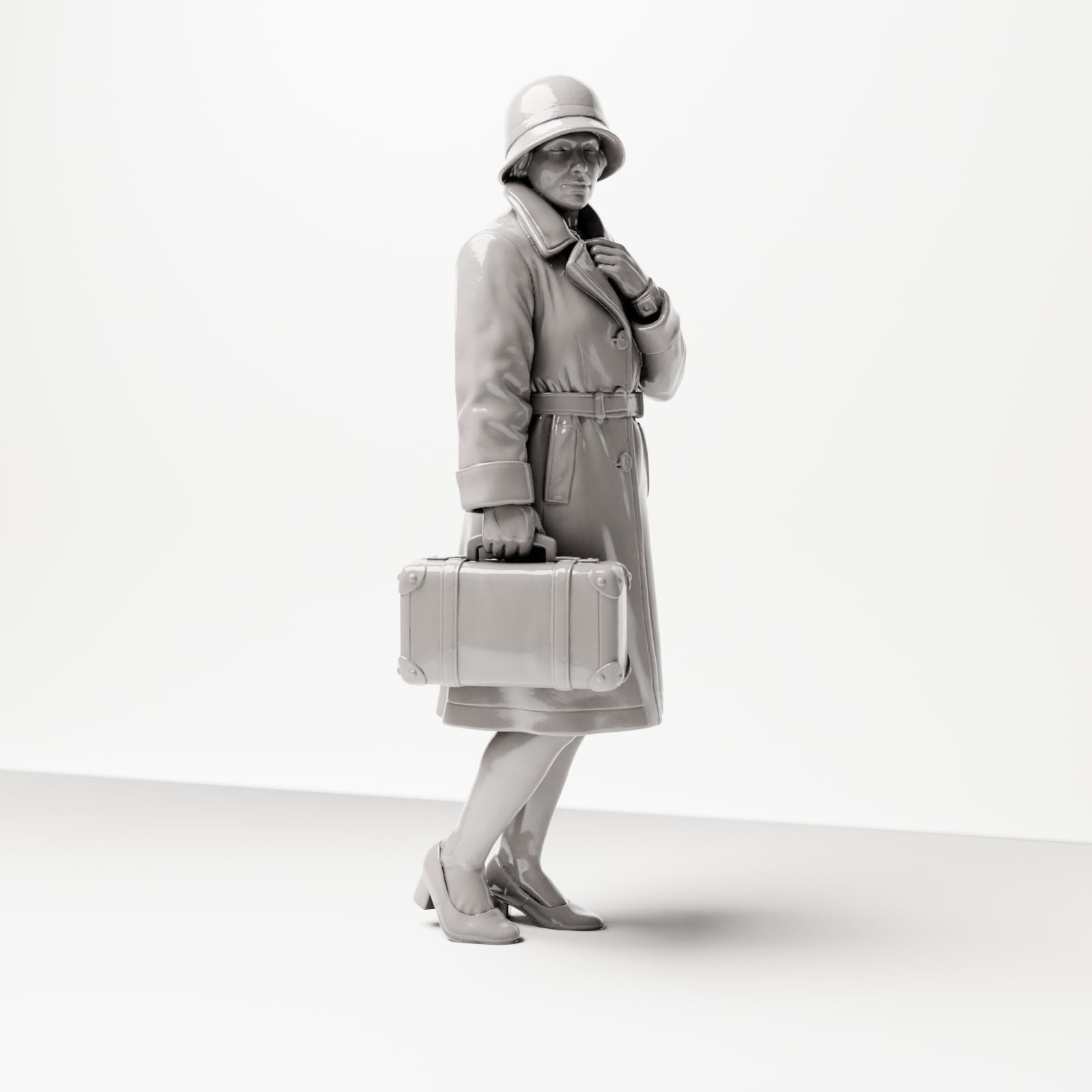 Diorama model building product photo 4: Standing figure: Traveling woman at the platform, late 1920s, coat, hat, small suitcase (sc04)