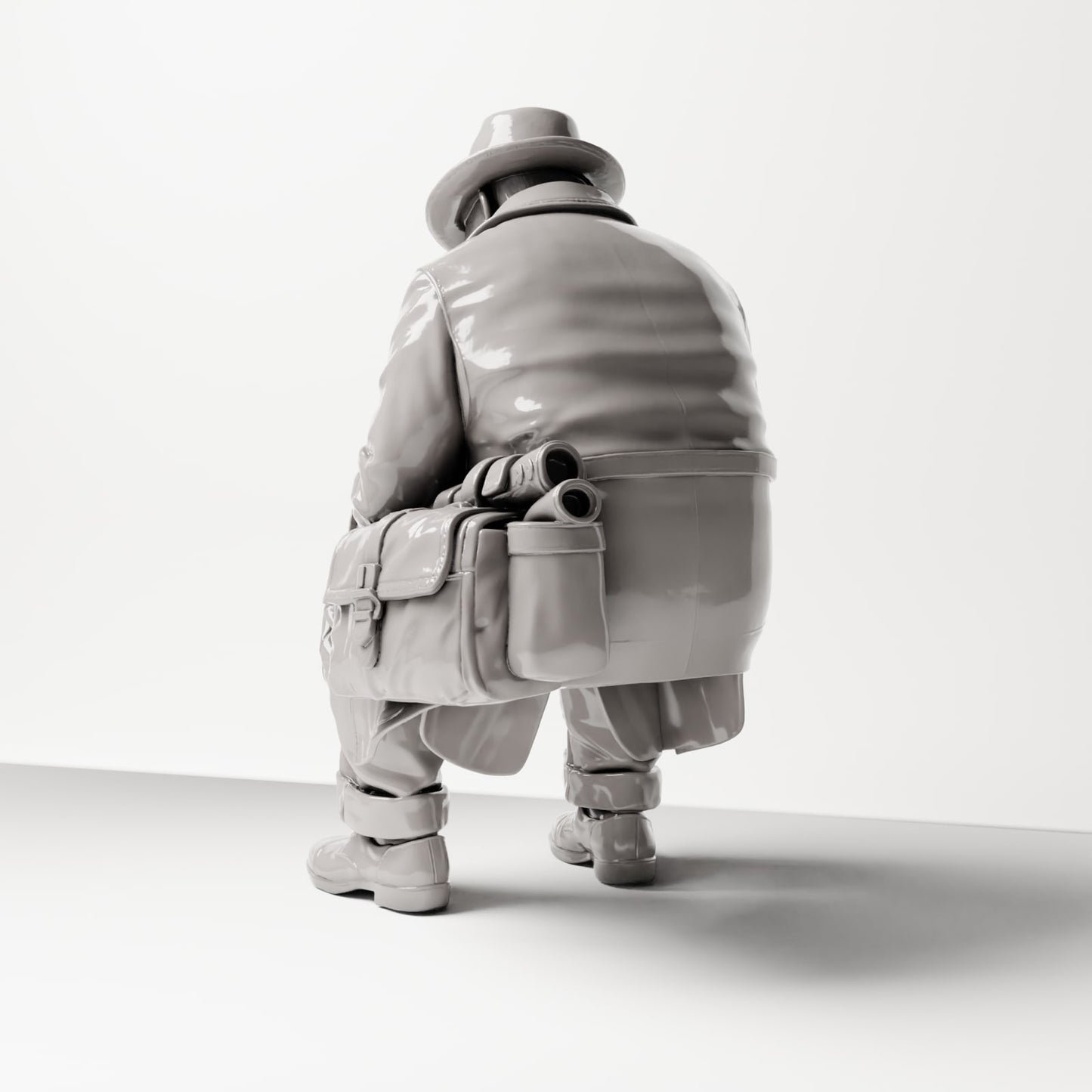 Diorama model building product photo 2: Sitting figure: Man sitting on bench edge, 1920s traveler with newspaper and shoulder bag (sc07)
