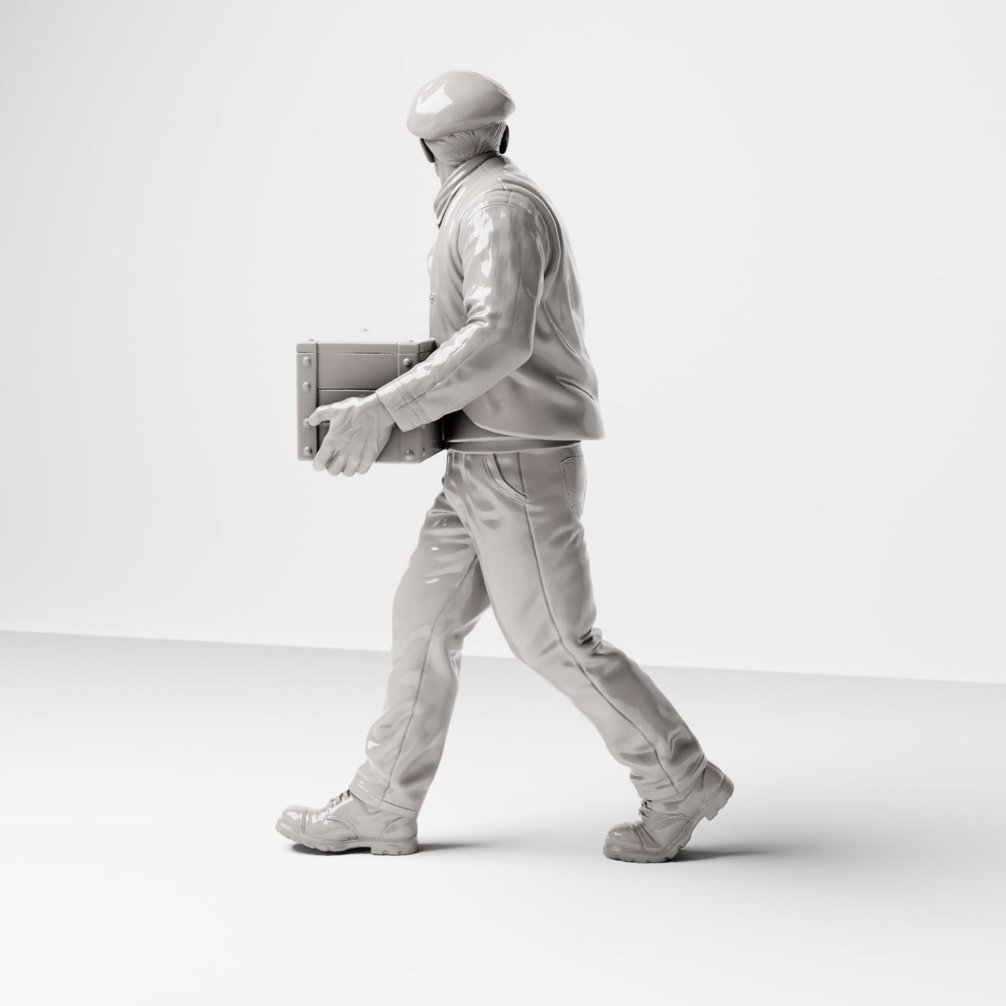 Diorama Modellbau Produktfoto 1: Historische Diorama Figur: Stevedore/Hafenarbeiter mit Holzkiste vor dem Bauch (sc12)
