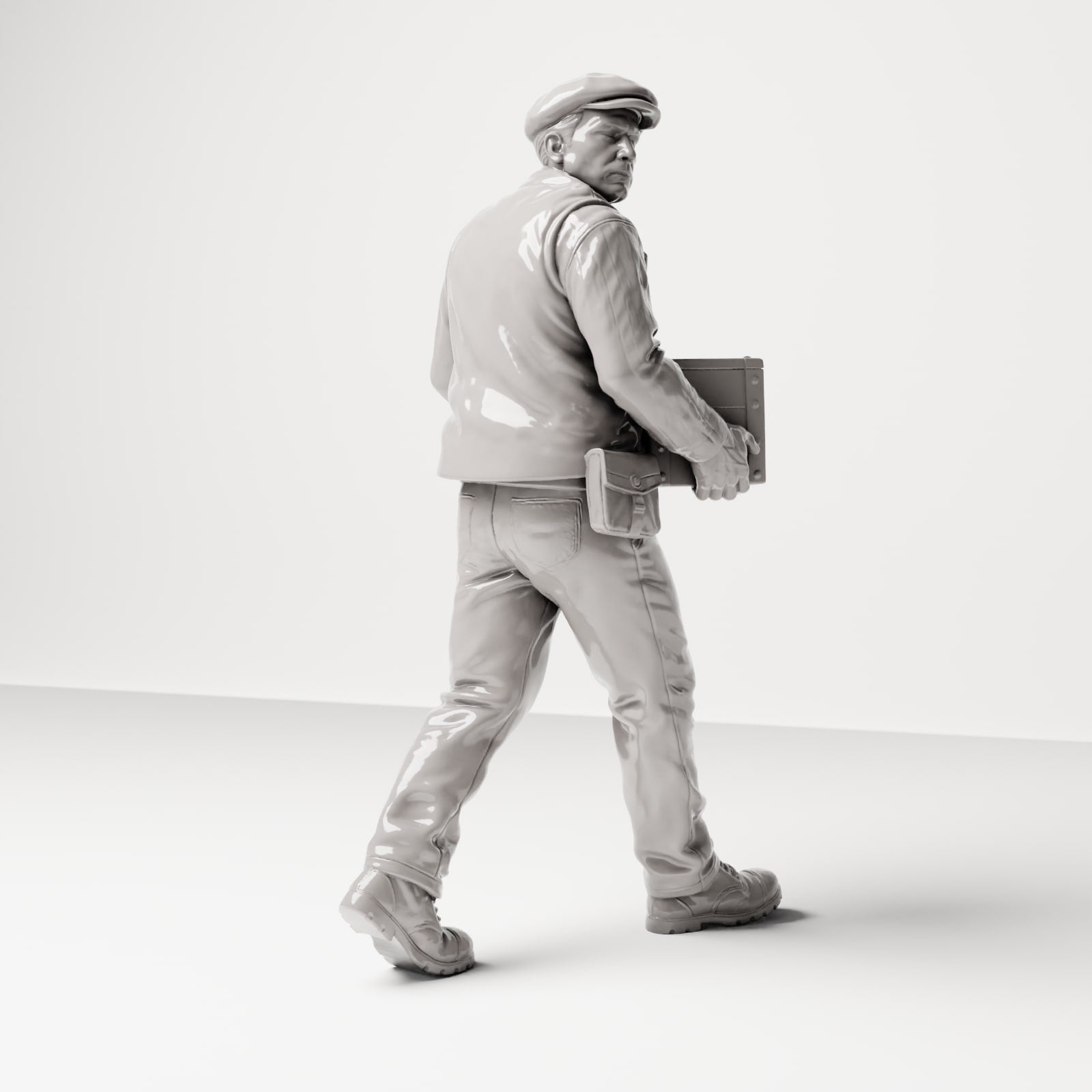 Diorama Modellbau Produktfoto 3: Historische Diorama Figur: Stevedore/Hafenarbeiter mit Holzkiste vor dem Bauch (sc12)