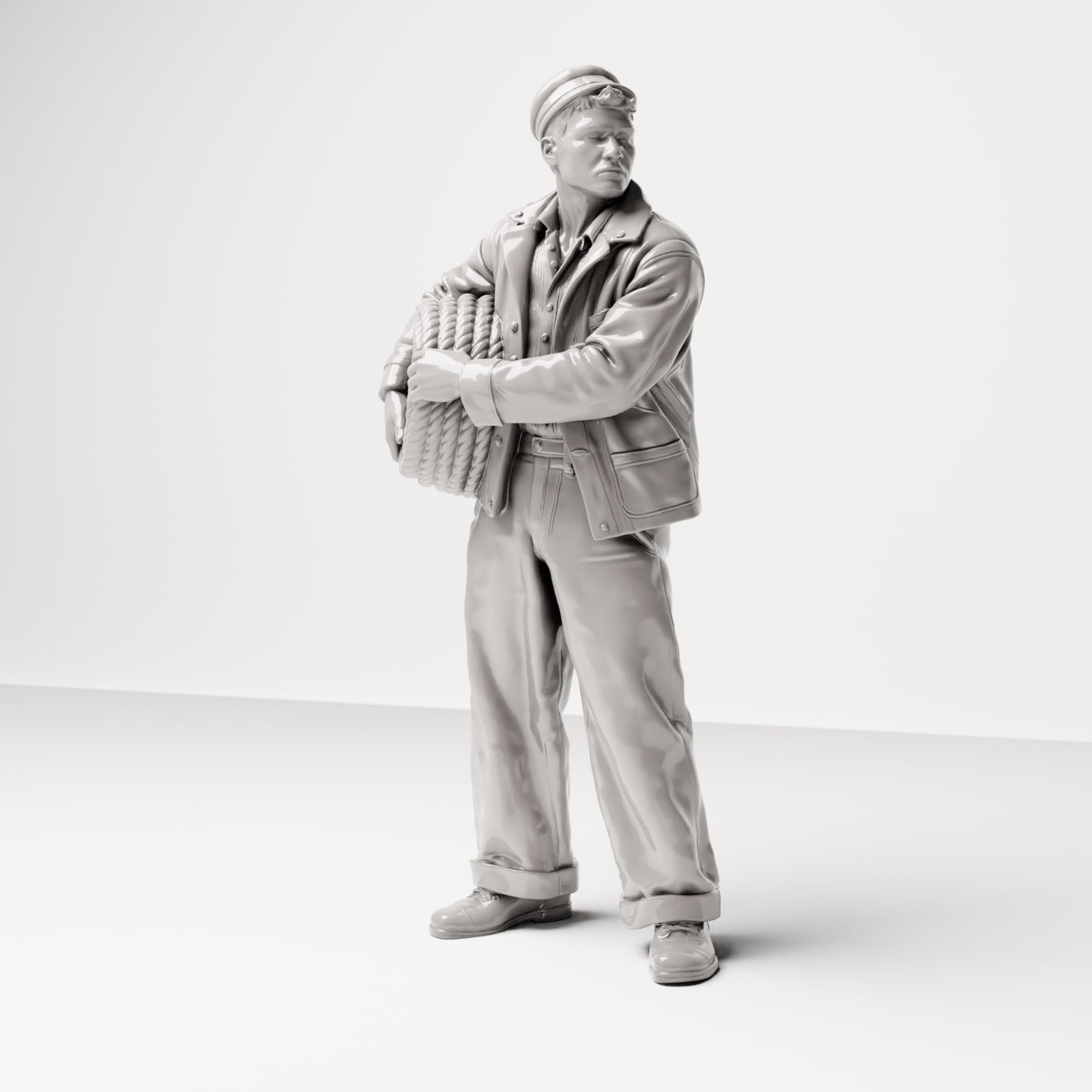 Diorama Modellbau Produktfoto 0: Historische Diorama Figur: Hafenarbeiter mit Taurolle an der Hüfte (sc15)