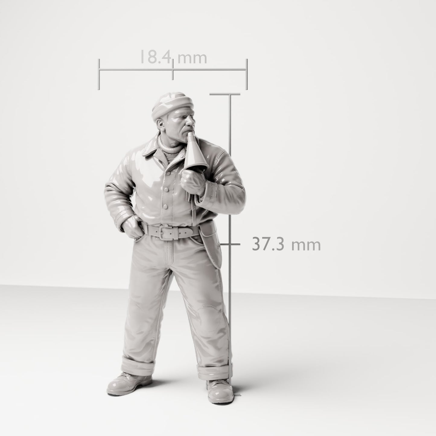 Diorama Modellbau Produktfoto 6: Historische Diorama Figur: Bootsmann mit Sprachrohr der 1920er-1930er Jahre (sc18)