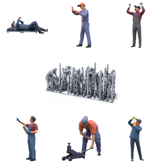 Product photo diorama and model building miniature figure: Mechanic set, 6 figures