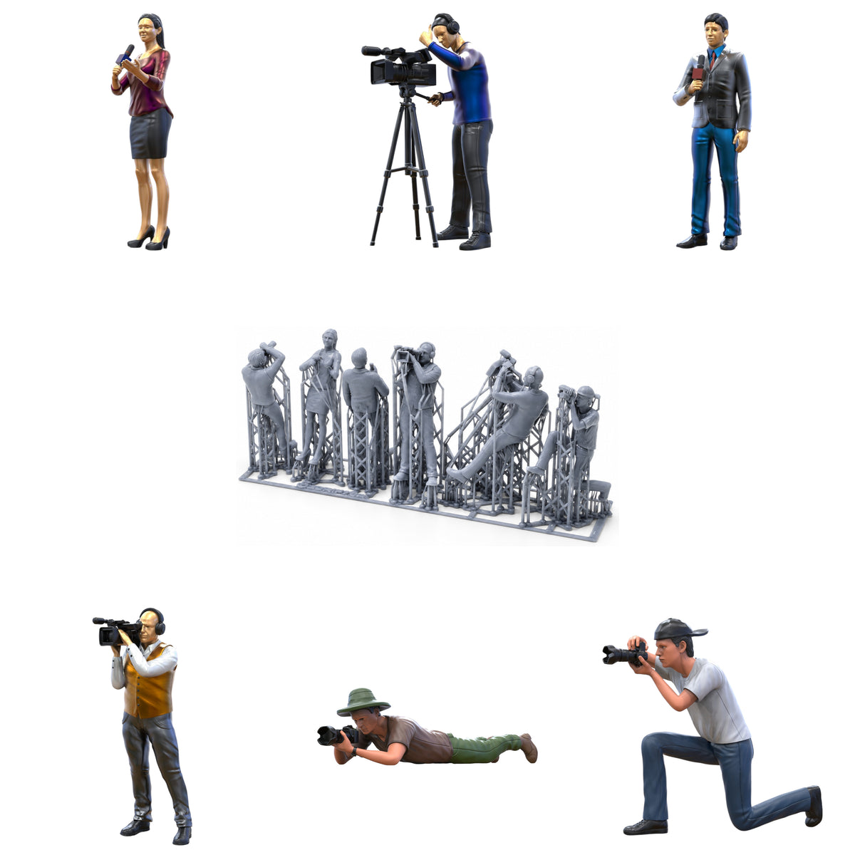 Product photo diorama and model building miniature figure: Reporter set, 6 figures