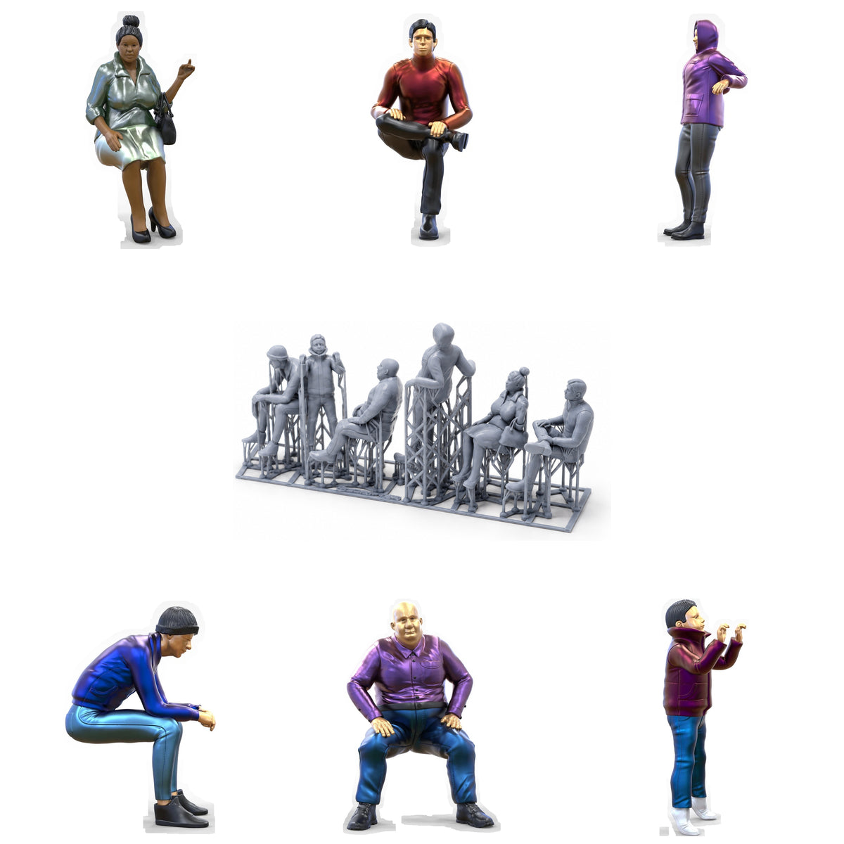 Product photo diorama and model building miniature figure: Spectator Set 2, 6 figures
