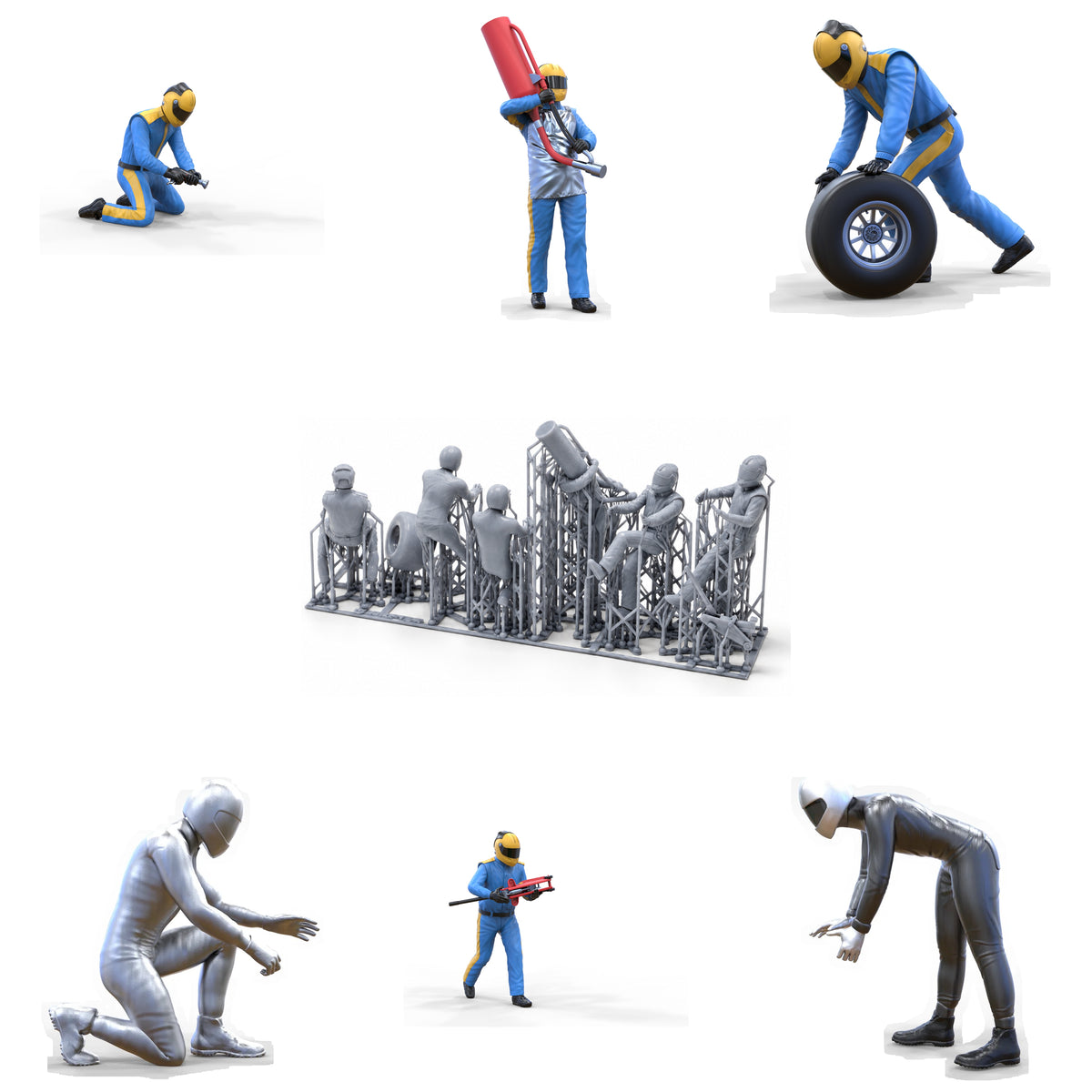 Product photo diorama and model building miniature figure: Pit-Crew Set, 6 figures