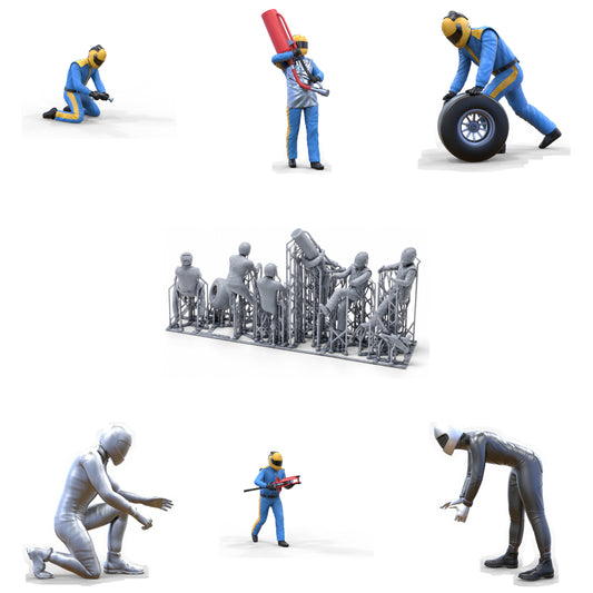 Product photo diorama and model building miniature figure: Pit-Crew Set, 6 figures