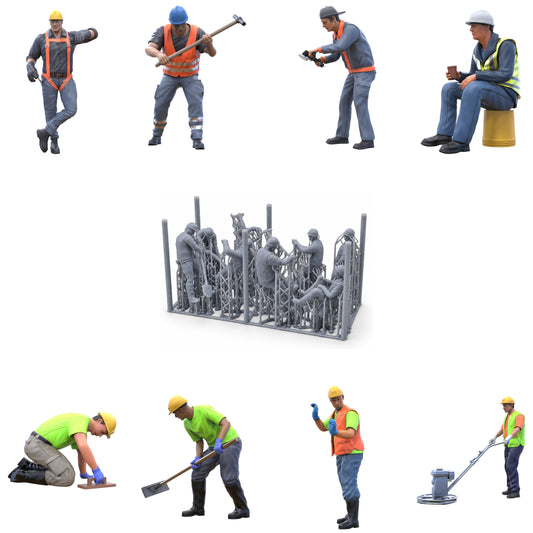 Product photo diorama and model building miniature figure: Construction Worker Set, 8 figures