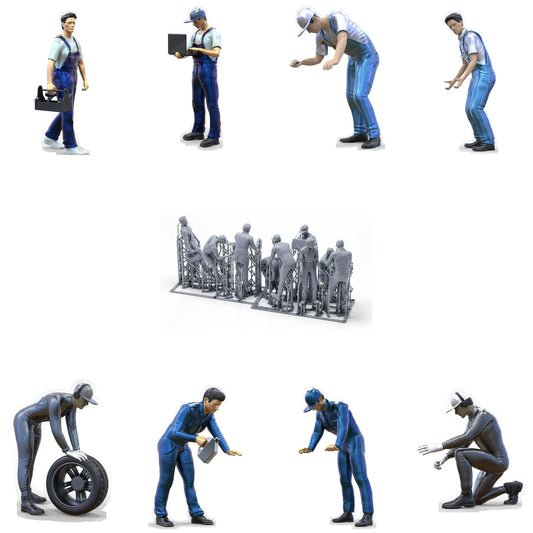 Product photo diorama and model building miniature figure: Mechanic Set 2, 8 figures