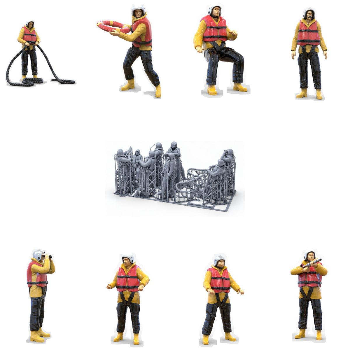 Product photo diorama and model building miniature figure: Lifeboat set, 8 figures