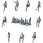 Seated figures and bystanders - 9 unpainted resin miniatures in an open overview