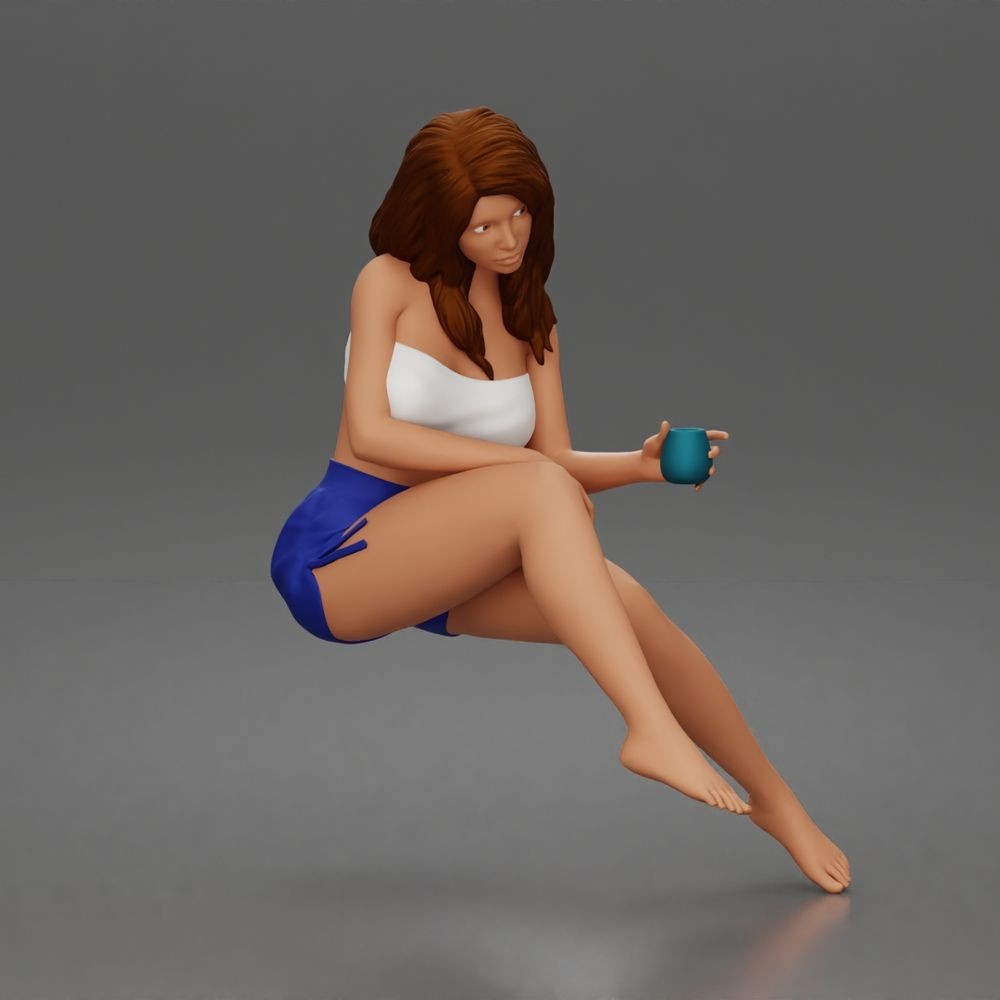 Diorama model making product photo 0: Kneeling figure: woman with strapless top & shorts (a186)