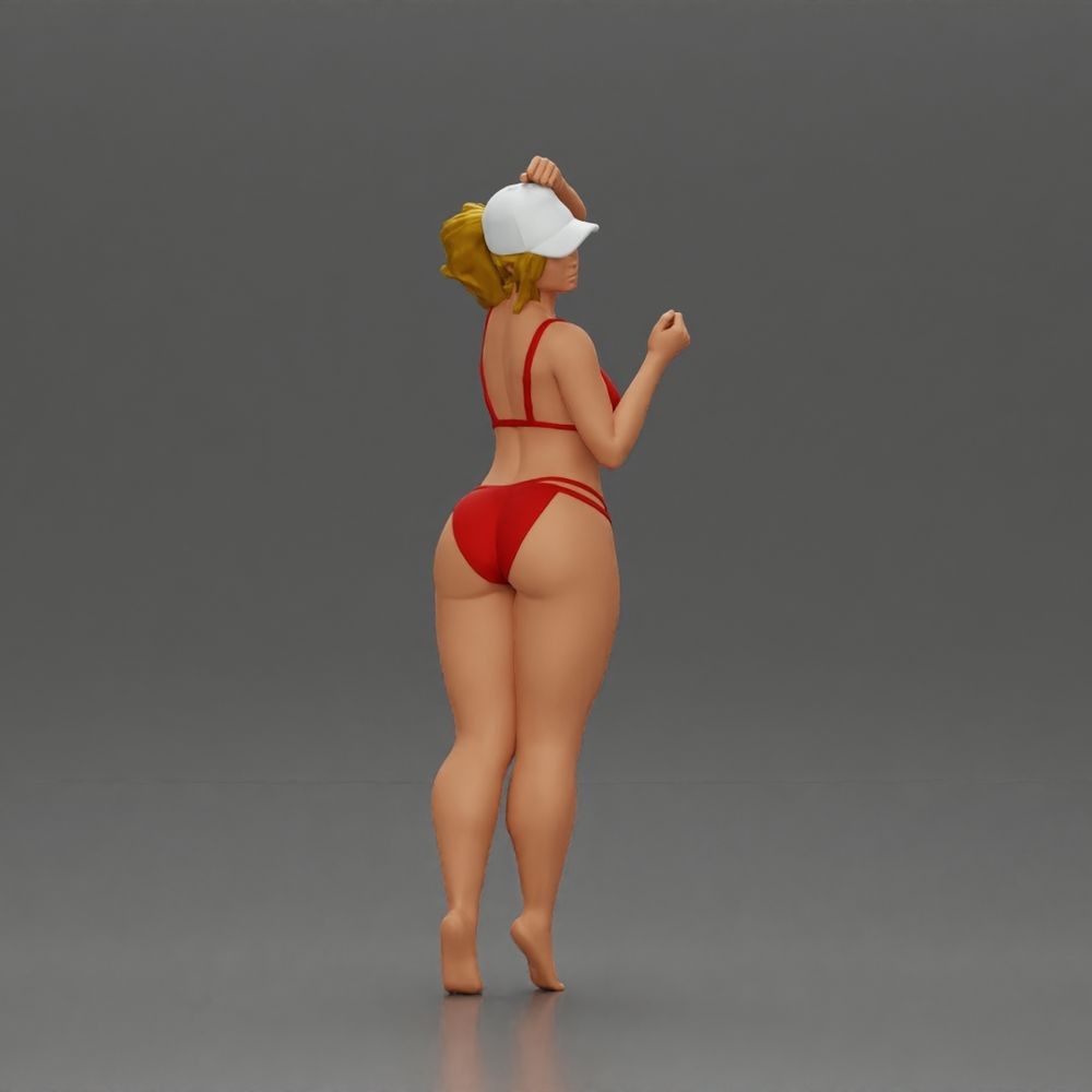Diorama model-making product photo 0: Standing figure: woman in a bikini with cap and raised arm (a160)