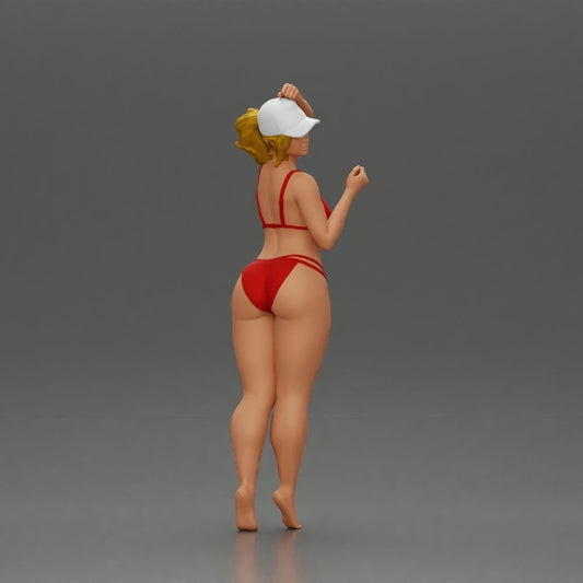 Diorama model-making product photo 0: Standing figure: woman in a bikini with cap and raised arm (a160)