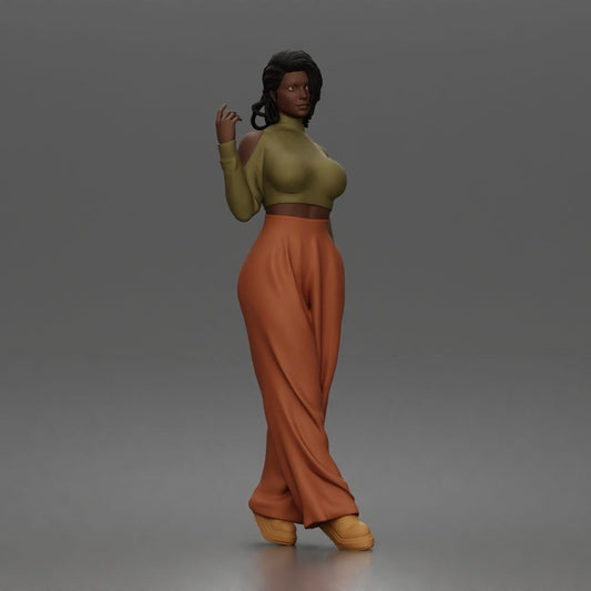 Diorama model-making product photo 0: Standing figure: woman with a cropped turtleneck top & wide-leg trousers (a167)