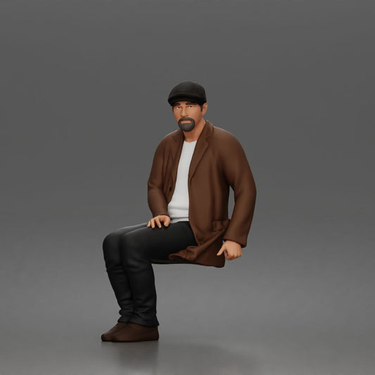 Diorama model making product photo 0: Seated figure: elderly man with cap & jacket (a210)
