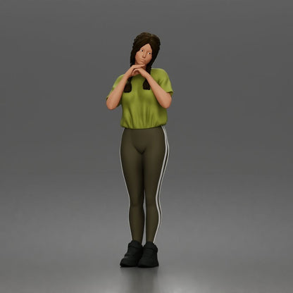 Diorama model-making product photo 0: Standing figure: woman with braided hair, T-shirt, leggings & sneakers (a194)