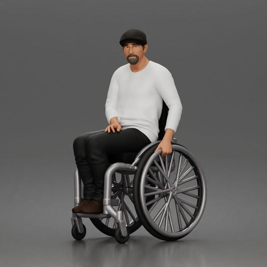 Diorama model-making product photo 0: Seated figure: elderly man in a wheelchair wearing casual clothing (a202)