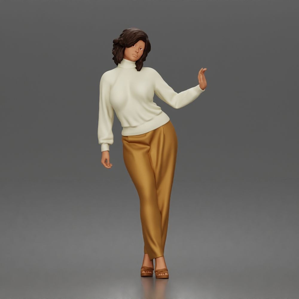 Diorama model-making product photo 0: Standing figure: woman with turtleneck sweater, wide-leg trousers & platform shoes (a176)
