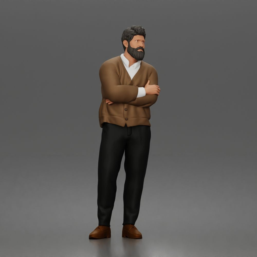 Diorama model-making product photo 0: Standing figure: bearded man with folded arms & cardigan (a208)