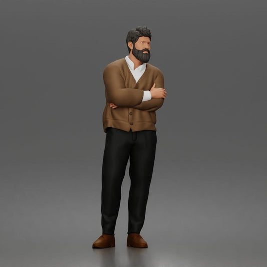 Diorama model-making product photo 0: Standing figure: bearded man with folded arms & cardigan (a208)