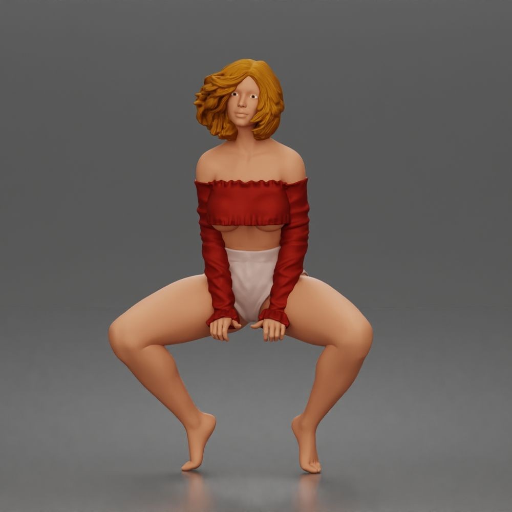 Diorama model-making product photo 0: Crouching figure: dancer in an off-shoulder crop top & shorts (a185)