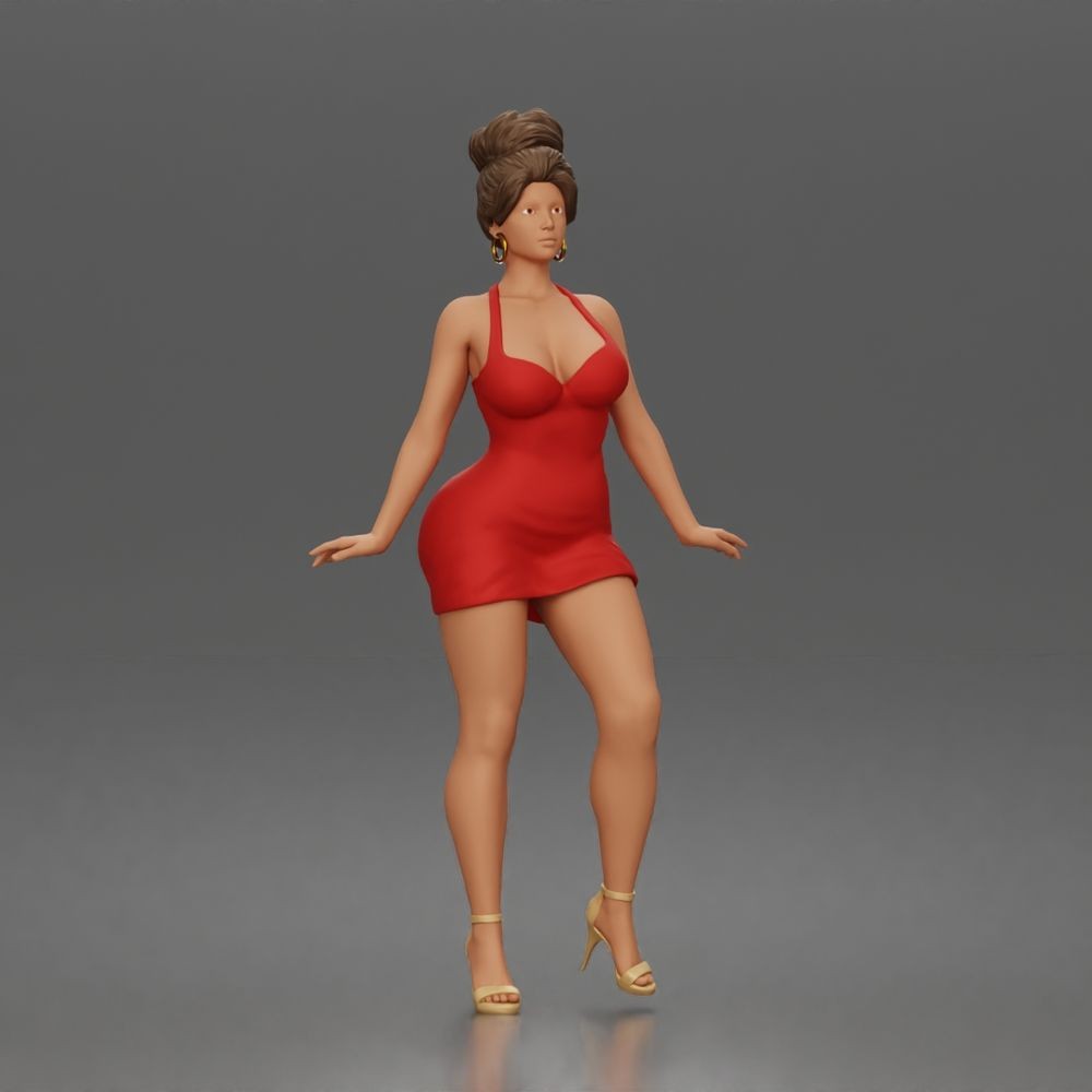 Diorama Modellbau Produktfoto 0: Stehende Figur: Frau im kurzen figurbetonten Kleid & High Heels (a177)