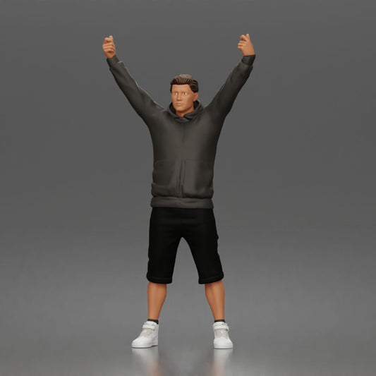 Diorama model making product photo 0: Standing figure: protester with banner, hoodie, shorts & sneakers (a179)