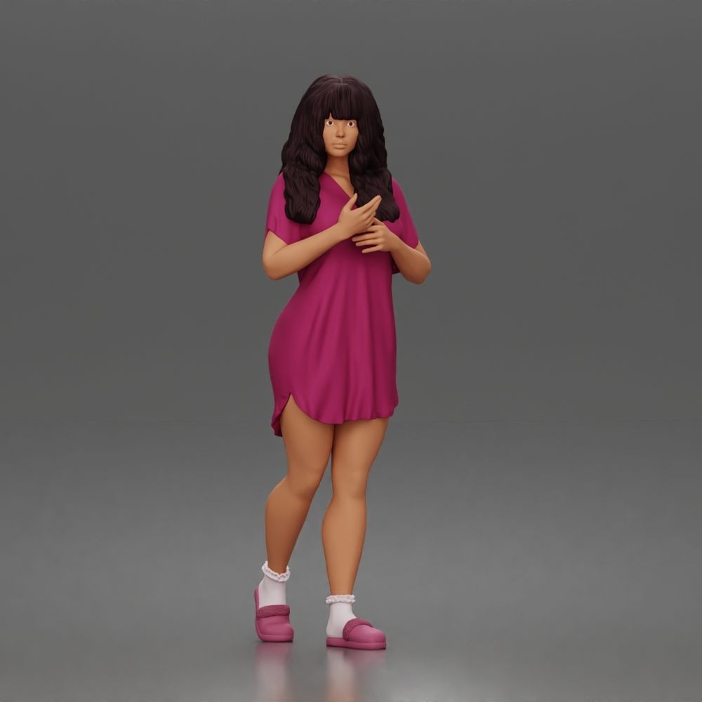 Diorama model-making product photo 0: Standing figure: woman in a nightgown holding a small dog (a184)